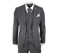 3 Piece Wool Tweed Vintage Retro Suit Infinity Leather Grey 48R