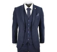 3 Piece Wool Tweed Vintage Retro Suit Infinity Leather Navy 44R