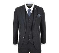 3 Piece Wool Tweed Vintage Retro Suit Infinity Leather True Black 48R