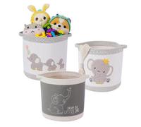 3-Piece Woven Baby Toy Blanket Storage Baskets Laundry Hampers Set, Elephant Design Foldable Nursery Organizer for Toys Clothes Stuffed Animals, Roomy Sturdy Hamper for Baby Gift Nursery Decor Basket