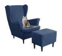3-Piece Yellow Velvet Wing Chair Cover Set - Slipcovers for Wingback Chairs & Ottoman, Removable Sofa Covers for Armchairs, Rectangle Stool Protector, Stylish Home Décor.