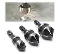 3 Pieces 1/4 Inch Hex Shank 5 Flute 90 Degree Chamfering Countersink Drill Bit Set,12mm/16mm/19mm Countersink Drill Bit 5 Flute 90 Degree Woodworking Countersink Bits