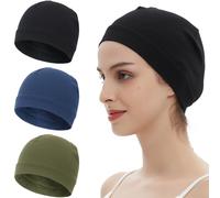 3 Pieces 100% Cotton Skull Caps Beanie for Men Women Lightweigt Night Cap Sleep Hats Breathable Helmet Liner, 3pieces-black,green,navy, One size
