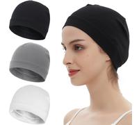 3 Pieces 100% Cotton Skull Caps Beanie for Men Women Lightweigt Night Cap Sleep Hats Breathable Helmet Liner, 3pieces-black,light Gray,white, One size