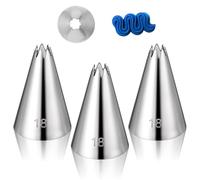 3 Pieces #18 Cake Piping Tip Open Star Icing Tip Seamless Icing Tips Stainless Steel Cupcake Piping Tips for Frosting Macarons Dessert Cake Decorations