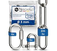 3 Pieces 200-cm = 2-Meter 3 mm Thick Stainless Steel Chain Breaking Load max 350 kg with Shackle Screw connectors Made of V4A mounting Set Suspension of Punching Bag Hammock Hanging Chair