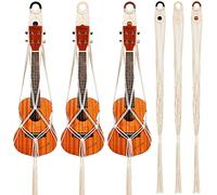 3 Pieces 21 to 24 Inches, Macrame Ukulele Hanger Macrame Wall Mount Hanger Boho Ukulele Wall Mount Hanging Stand Holder for Soprano Ukulele Case Wall Decor Alternative Kit, Black Ring and Wooden Bead