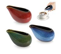 3 Pieces 3 Oz/100 ML Small Creamer Pitcher, Glaze Colored Gravy Boat with Spout, Coffee Milk Pitcher Dispenser for Sauce Tea Jam Salad Dressing Container (Red, Blue and Green)