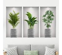 3 Pieces 3D Wall Tattoos Plants | Green Plants Wall Stickers for Kitchen, Bedroom and Office | 45 x 23cm | 3D Effect Wall Decoration