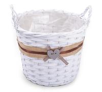 3 Pieces 7'' Wicker Basket with Handles Indoor Planter With Liner Personalised Gift Decorative Storage Basket Wedding Decoration (White Wicker With Heart)