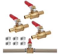 3 Pieces 8 mm Brass Ball Valve with Double Connection with 6 Pieces Stainless Steel Hose Clamps, Shut-off Valve 180 Degree Handle, Suitable for Air Line, Fuel Line, Gas, Water