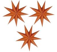 3 Pieces 9 Pointed Paper Star Lanterns 12 Inch 12D Paper Hanging Christmas Decorations Wedding Birthday Baby Shower Room Christmas Ornaments Party Supplies(Orange)