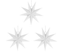 3 Pieces 9 Pointed Paper Star Lanterns 12 Inch 16D Paper Hanging Christmas Decorations Wedding Birthday Baby Shower Room Christmas Ornaments Party Supplies(White)