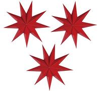 3 Pieces 9 Pointed Paper Star Lanterns 12 Inch 19D Paper Hanging Christmas Decorations Wedding Birthday Baby Shower Room Christmas Ornaments Party Supplies(Red)