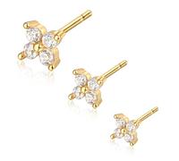 3 Pieces 925 Sterling Silver Flat Back Stud Earrings Set,14K Gold Small Hypoallergenic 925 Sterling Silver Post Cartilage Earring
