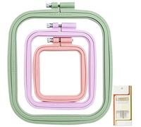 3 Pieces ABS Embroidery Hoop Rectangle Square Embroidery Frame Cross Stitch Hoop Sewing Tool for Art Craft Handy Sewing (Multicolor),with Gold Eye Embroidery Needles,LAMXD Embroidery Hoop