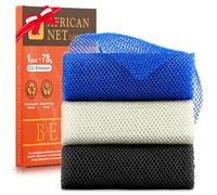 3 Pieces African Bath Sponge African Net Long Net Bath Sponge Exfoliating Shower Body Scrubber Back Scrubber Skin Smoother,Great for Daily Use(Blue,Black,Off-White)