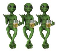 3 Pieces Alien Statue - Beer Drinking Alien Sculpture Figure - Resin Aliens Ornaments - Funny Desktop Decorations - Resin Novelty Collectible | For Adults, Desk, Bedroom, Garden, Outdoor Shelf Display