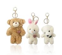 3 Pieces Animal Keychains, Cute Plush Keychains, Bear Rabbit Puppy Keychains, Bag Pendants, DIY Craft Pendants