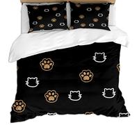3 Pieces Baby Bedding Sets Single Duvet Cover Set 3D Cute Animal Footprints Of Cat Head With Golden Claws On Black Background Pattern 135X200Cm Soft Fluffy Microfiber Winter Quilt Covers With 2 Pil