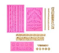 3 Pieces Baroque Style Silicone Mold, Marvelous Silicone Fondant Molds Clay Lace Mold, Intaglio Curlicues Molds Easy Release for DIY Cake Decoration Baking Candy Clay Craft (Pink)