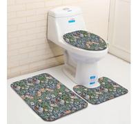 3 Pieces Bath Mat Set for Bathroom Boho Pattern Slip-Resistant Bath Mats Rugs, Extra Soft and Absorbent Pedestal Bathmat Toilet Shower, Super Absorbent