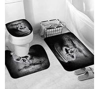 3 Pieces Bath Mat Set, Soft Superfine fiber Bathroom Rugs Mat,Black and White high Contrast Animal Portrait of a Pensive Gorilla face Is,Machine Washable & Non Slip Bath Mats for Bathroom, Tub, Shower