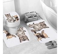 3 Pieces Bath Mat Set, Soft Superfine fiber Bathroom Rugs Mat,Chihuahua Puppy Friendly Sitting Together Young Animals Kitty Wildlife Fri,Machine Washable & Non Slip Bath Mats for Bathroom, Tub, Shower