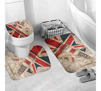 3 Pieces Bath Mat Set, Soft Superfine fiber Bathroom Rugs Mat,Music Grunge British Pop Guitar Rock London Jack Union Brit Flag Britain,Machine Washable & Non Slip Bath Mats for Bathroom, Tub, Shower