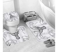 3 Pieces Bath Mat Set, Soft Superfine fiber Bathroom Rugs Mat,Octopus Ocean Inspired Sketch Art of an Animal with Long Tentacles Marine ,Machine Washable & Non Slip Bath Mats for Bathroom, Tub, Shower