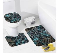 3 Pieces Bath Mats,Coding Pattern Shaggy Pedestal Mat Soft Toilet Lid Cover for Toilet Floor Shower Bedroom