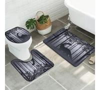 3 Pieces Bath Mats Dinosaur Gray Lush Tree Raptor Dino Animal Silhouette Nature View Cartoon Kids Bathroom Rugs Mat Non Slip Toilet Rugs Set Washable Bath Floor Rug For Shower Kitchen Bedroom