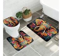 3 Pieces Bath Mats Elephant Mandala Colorful Flower Boho Retro Ethnic Tribal African Bohemian Rtro Wild Animal Bathroom Rugs Mat Washable Sets Bath Rugs Absorbent Toilet Rugs Set For Bathroom