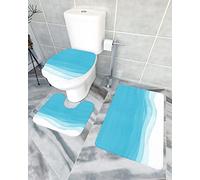 3 Pieces Bath Mats Modern Ripple Watercolor Striped Blue White Color Bathroom Rugs Mat Durable Sets Bath Rugs Non Slip Toilet Rugs Set For Room Bedroom Kitchen