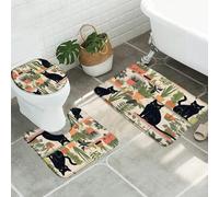 3 Pieces Bath Mats Plants Cat Abstract Cats Black Boho Potted Green Cactus Tropical Greenhouses Garden Animals Toilet Rugs Set Washable Sets Bath Rugs Absorbent Bath Floor Rug