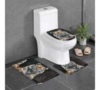 3 Pieces Bath Mats,Tiger Soft Pedestal Mat Machine Washable Toilet Lid Cover for Shower Toilet Floor Bedroom