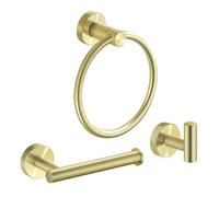 3 Pieces Bathroom Kit Accessories Set Restroom Towel Holder Toilet Paper Holder and Hook Set SUS 304 Stainless Steel Bathroom Hardware Set (Brushed Gold)