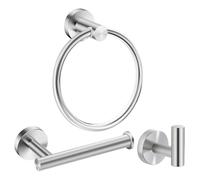 3 Pieces Bathroom Kit Accessories Set Restroom Towel Holder Toilet Paper Holder and Hook Set SUS 304 Stainless Steel Bathroom Hardware Set (Brushed Silver)