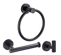 3 Pieces Bathroom Kit Accessories Set Restroom Towel Holder Toilet Paper Holder and Hook Set SUS 304 Stainless Steel Bathroom Hardware Set (Matte Black)