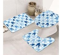 3 Pieces Bathroom Rug Set, Ultra Soft Non Slip Bath Rug and Absorbent Bath Mat, Blue Poodle Polka Dot Bathroom Rugs,Tub, Shower