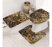 3 Pieces Bathroom Rug Set, Ultra Soft Non Slip Bath Rug and Absorbent Bath Mat, Cool Steampunk Gears Bathroom Rugs,Tub, Shower