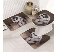 3 Pieces Bathroom Rug Set, Ultra Soft Non Slip Bath Rug and Absorbent Bath Mat, Cute Puppy Bathroom Rugs,Tub, Shower