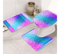3 Pieces Bathroom Rug Set, Ultra Soft Non Slip Bath Rug and Absorbent Bath Mat, Glitter Sequin Spot Bathroom Rugs,Tub, Shower