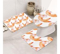 3 Pieces Bathroom Rug Set, Ultra Soft Non Slip Bath Rug and Absorbent Bath Mat, Glutton Shrimps Bathroom Rugs,Tub, Shower