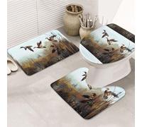 3 Pieces Bathroom Rug Set, Ultra Soft Non Slip Bath Rug and Absorbent Bath Mat, Hunting Flying Wild Bathroom Rugs,Tub, Shower