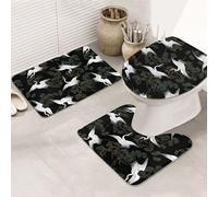 3 Pieces Bathroom Rug Set, Ultra Soft Non Slip Bath Rug and Absorbent Bath Mat, Japanese Crane & Pine Bathroom Rugs,Tub, Shower