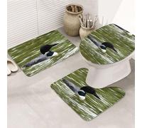 3 Pieces Bathroom Rug Set, Ultra Soft Non Slip Bath Rug and Absorbent Bath Mat, Loon Nature Birds Bathroom Rugs,Tub, Shower