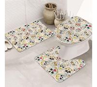 3 Pieces Bathroom Rug Set, Ultra Soft Non Slip Bath Rug and Absorbent Bath Mat, Mexican Skull Bathroom Rugs,Tub, Shower
