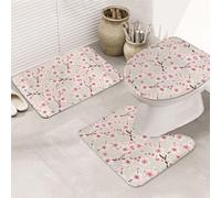 3 Pieces Bathroom Rug Set, Ultra Soft Non Slip Bath Rug and Absorbent Bath Mat, Pink Cherry Blossoms Bathroom Rugs,Tub, Shower