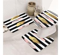 3 Pieces Bathroom Rug Set, Ultra Soft Non Slip Bath Rug and Absorbent Bath Mat, Stripe Don't Kill My Vibe Bathroom Rugs,Tub, Shower